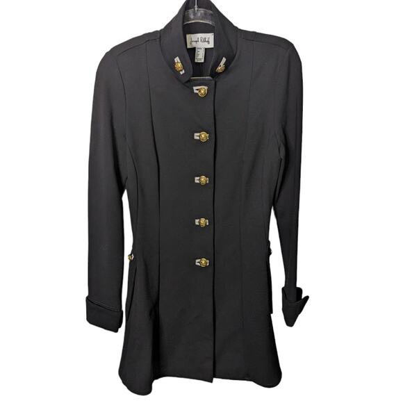 Joseph Ribkoff Black Military Style Coat Gold Button Mid Length Fitted Size 6 - Picture 2 of 11